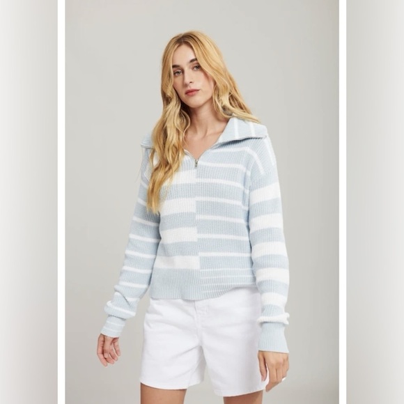 John + Jenn Sweaters - John + Jenn Striped Quarter-Zip Knit Sweater